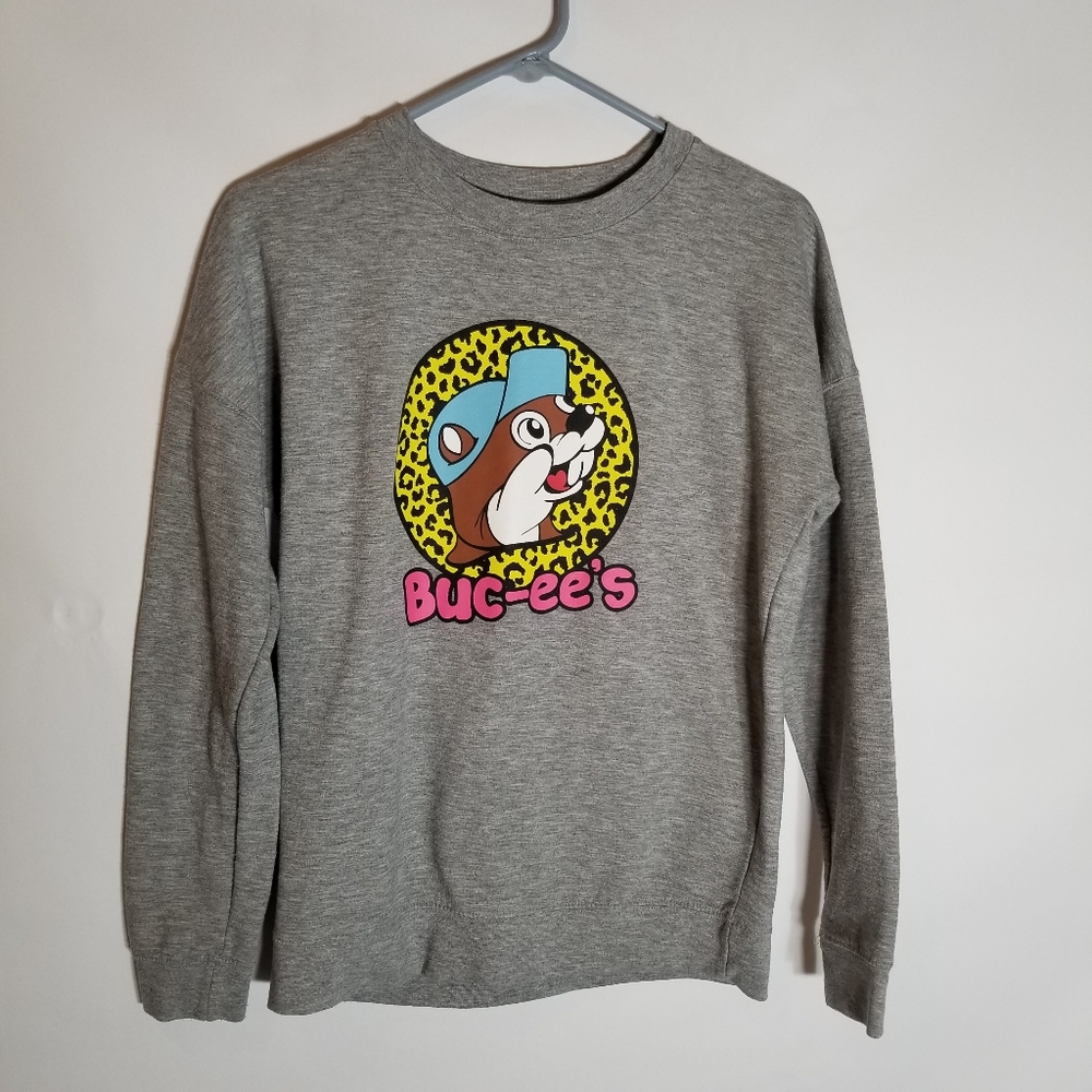 Buc-ee's Sweatshirt Women’s Small Beaver Pullover Gray  Long Sleeve Animal Print